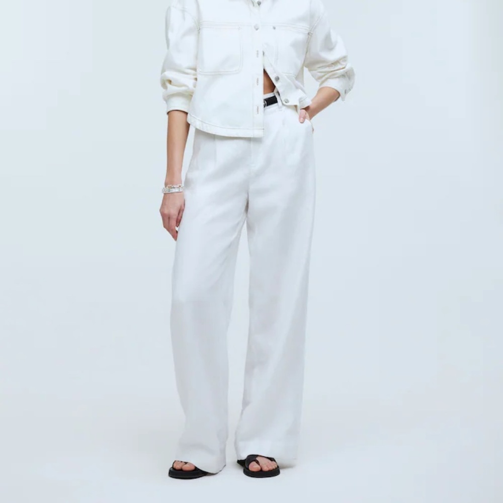 Madewell Harlow Wide-Leg Pant in 100% Linen, White